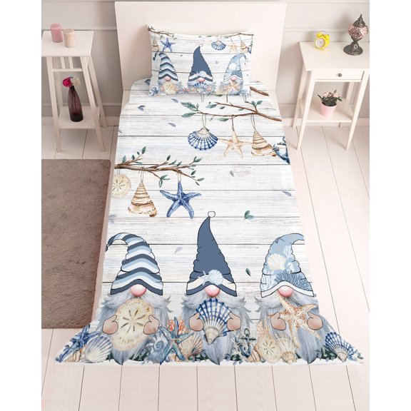 3 Piece Twin Sheet Set Coastal Eucalyptus Sheets Set for Twin Size Bed, Breathable Soft Microfiber Bed Sheets Cooling Ocean Blue Gnomes Starfish Leaf Wood Grain Fitted Sheet Deep Pocket, Pillowcases