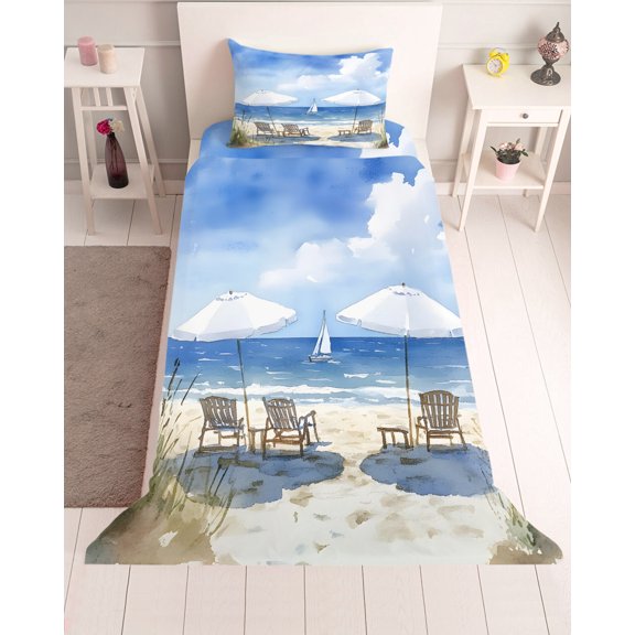3 Piece Twin Sheet Set Coastal Sea Wave Blue Sheets Set for Twin Size Bed, Breathable Soft Microfiber Bed Sheets Cooling Ocean Nautical Beach Oil Painting Fitted Sheet Deep Pocket, Pillowcases