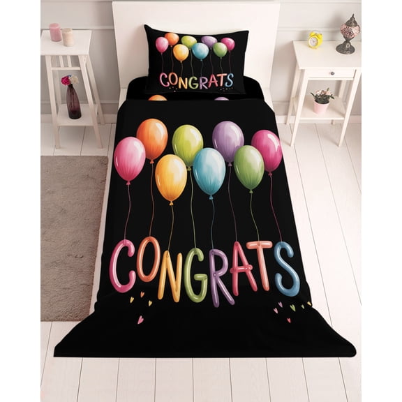 3 Piece Twin Sheet Set Colorful Balloon Graduation Sheets Set for Twin Size Bed, Breathable Soft Microfiber Bed Sheets Cooling Modern Art Fitted Sheet Deep Pocket, Pillowcases