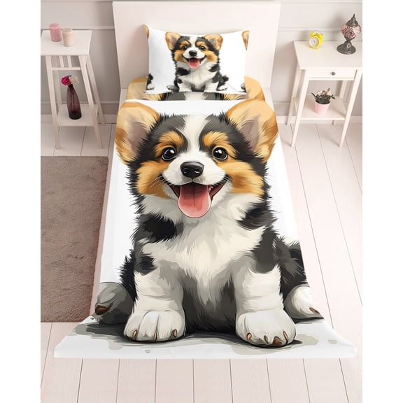 3 Piece Twin Sheet Set Cute Dog Sheets Set for Twin Size Bed, Breathable Soft Microfiber Bed Sheets Cooling Modern Funny Puppy Animals Portrait Artwork Fitted Sheet Deep Pocket, Pillowcases