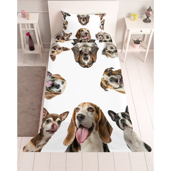 3 Piece Twin Sheet Set Cute Dogs Sheets Set for Twin Size Bed, Breathable Soft Microfiber Bed Sheets Cooling Animals Gypsies Bulldog Cattledogs Modern Art Fitted Sheet Deep Pocket, Pillowcases