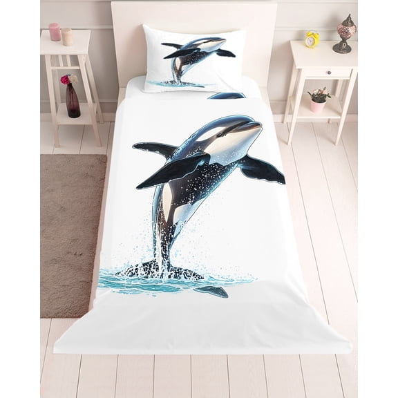 3 Piece Twin Sheet Set Cute Killer Whale Sheets Set for Twin Size Bed, Breathable Soft Microfiber Bed Sheets Cooling Orca Animal Ocean Retro Artwork Fitted Sheet Deep Pocket, Pillowcases