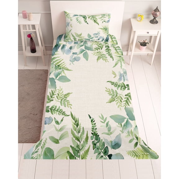 3 Piece Twin Sheet Set Eucalyptus Leaves Sheets Set for Twin Size Bed, Breathable Soft Microfiber Bed Sheets Cooling Rustic Sage Green Botanical Burlap Fitted Sheet Deep Pocket, Pillowcases