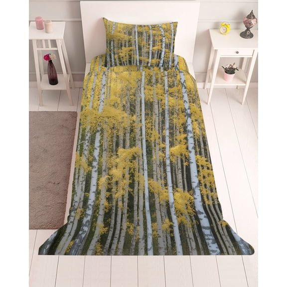 3 Piece Twin Sheet Set Fall Branch Trees Sheets Set for Twin Size Bed, Breathable Soft Microfiber Bed Sheets Cooling Autumn Natural Forest Fitted Sheet Deep Pocket, Pillowcases