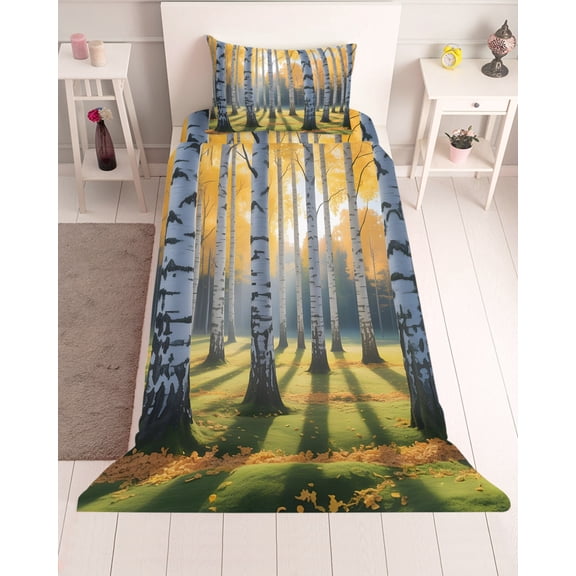 3 Piece Twin Sheet Set Fall Branch Trees Sheets Set for Twin Size Bed, Breathable Soft Microfiber Bed Sheets Cooling Bare Root Tree Autumn Forest Fitted Sheet Deep Pocket, Pillowcases