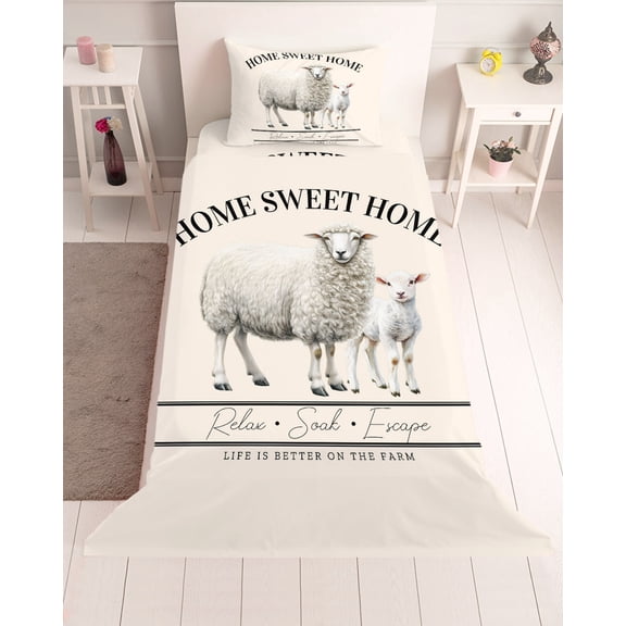 3 Piece Twin Sheet Set Farmhouse Sheep Sheets Set for Twin Size Bed, Breathable Soft Microfiber Bed Sheets Cooling Watercolor Cute Animals Retro Art Fitted Sheet Deep Pocket, Pillowcases