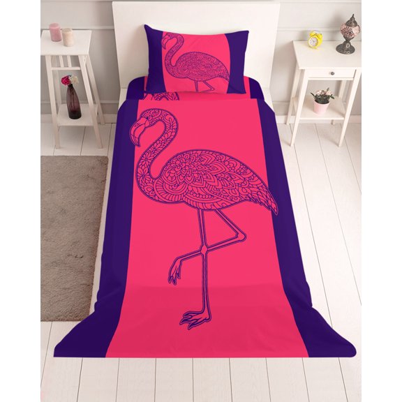 3 Piece Twin Sheet Set Flamingo Mandalas Sheets Set for Twin Size Bed, Breathable Soft Microfiber Bed Sheets Cooling Boho Modern Red Blue Abstract Stripe Fitted Sheet Deep Pocket, Pillowcases
