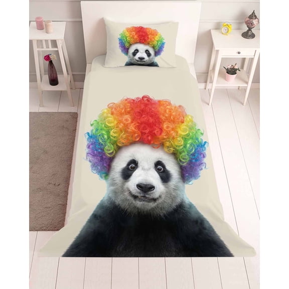 3 Piece Twin Sheet Set Funny Panda Sheets Set for Twin Size Bed, Breathable Soft Microfiber Bed Sheets Cooling Rainbow Abstract Animals Fitted Sheet Deep Pocket, Pillowcases