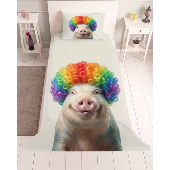 3 Piece Twin Sheet Set Funny Pig Sheets Set for Twin Size Bed, Breathable Soft Microfiber Bed Sheets Cooling Rainbow Abstract Animals Fitted Sheet Deep Pocket, Pillowcases