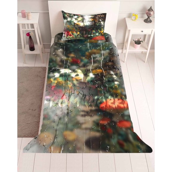 3 Piece Twin Sheet Set Funny Sheets Set for Twin Size Bed, Breathable Soft Microfiber Bed Sheets Cooling Modern Abstract Glass Chic Rains Fitted Sheet Deep Pocket, Pillowcases