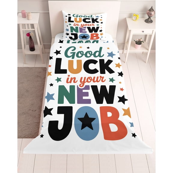 3 Piece Twin Sheet Set Funny Words Sheets Set for Twin Size Bed, Breathable Soft Microfiber Bed Sheets Cooling Cartoon Colorful New Job Star Fitted Sheet Deep Pocket, Pillowcases