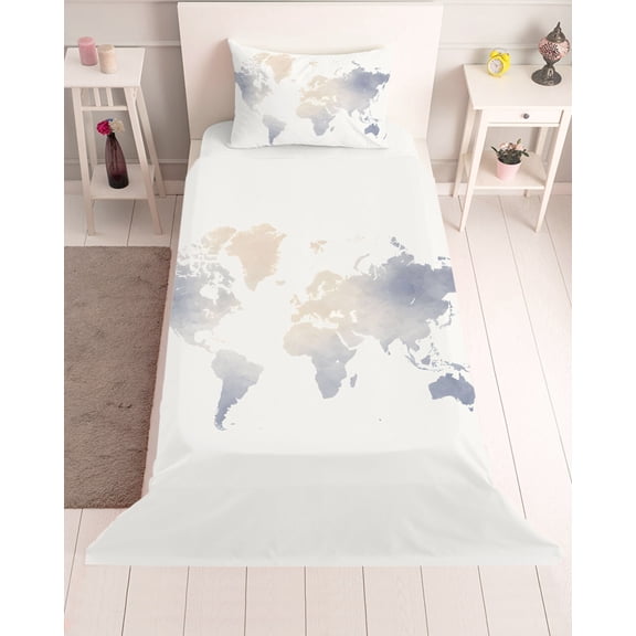 3 Piece Twin Sheet Set Gray Beige Map Sheets Set for Twin Size Bed, Breathable Soft Microfiber Bed Sheets Cooling Farmhouse Ombre Abstract Illustration Art Fitted Sheet Deep Pocket, Pillowcases