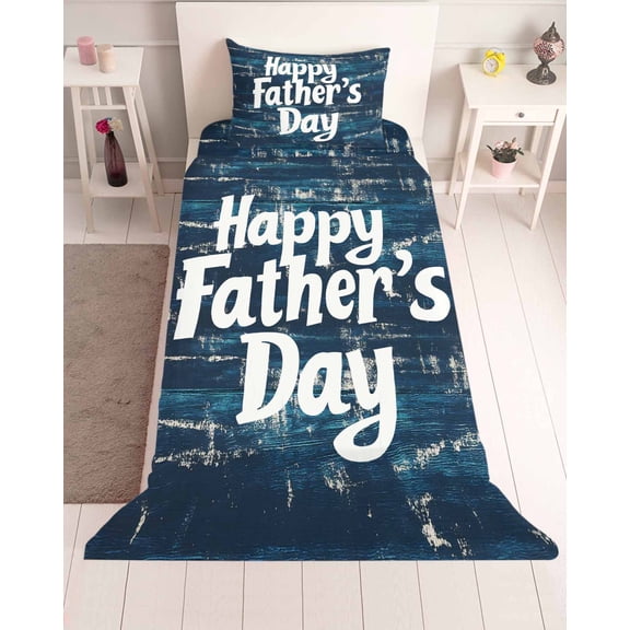 3 Piece Twin Sheet Set Happy Father's Day Sheets Set for Twin Size Bed, Breathable Soft Microfiber Bed Sheets Cooling Dark Blue Shabby Graffiti Fitted Sheet Deep Pocket, Pillowcases