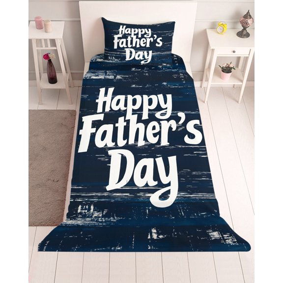 3 Piece Twin Sheet Set Happy Father's Day Sheets Set for Twin Size Bed, Breathable Soft Microfiber Bed Sheets Cooling Navy Blue Shabby Wooden Grain Fitted Sheet Deep Pocket, Pillowcases
