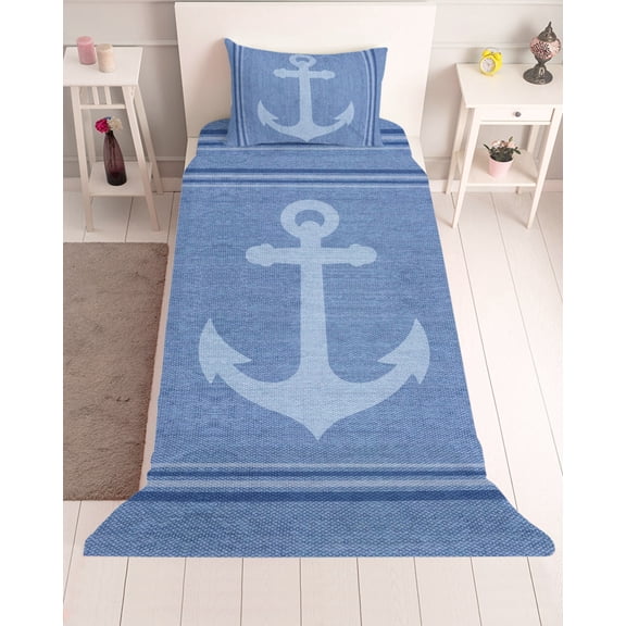 3 Piece Twin Sheet Set Nautical Anchor Sheets Set for Twin Size Bed, Breathable Soft Microfiber Bed Sheets Cooling Modern Blue Ocean Abstract Striped Fitted Sheet Deep Pocket, Pillowcases