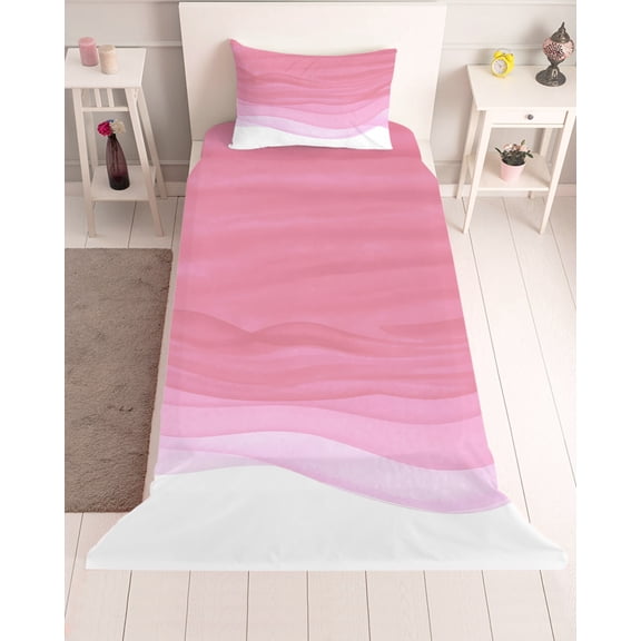 3 Piece Twin Sheet Set Ombre Waves Sheets Set for Twin Size Bed, Breathable Soft Microfiber Bed Sheets Cooling Abstract Art Gradient Pink Modern Fitted Sheet Deep Pocket, Pillowcases