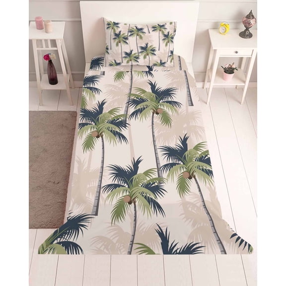 3 Piece Twin Sheet Set Palm Tree Sheets Set for Twin Size Bed, Breathable Soft Microfiber Bed Sheets Cooling Tropical Coconut Botanical Summer Seaside Fitted Sheet Deep Pocket, Pillowcases
