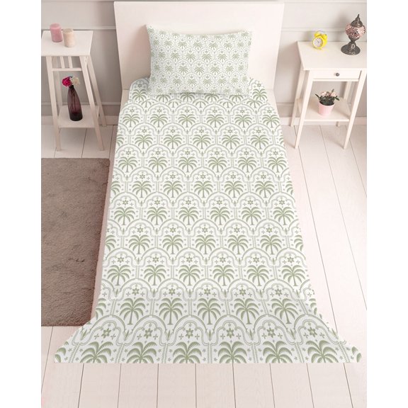 3 Piece Twin Sheet Set Palm Trees Sheets Set for Twin Size Bed, Breathable Soft Microfiber Bed Sheets Cooling Summer Tropical Coconut Trees Plants Green Fitted Sheet Deep Pocket, Pillowcases