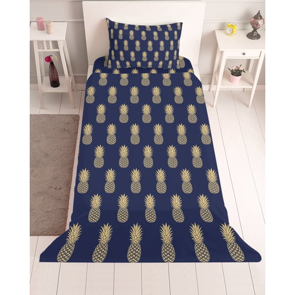 3 Piece Twin Sheet Set Pineapple Sheets Set for Twin Size Bed, Breathable Soft Microfiber Bed Sheets Cooling Yellow Fruit Navy Blue Summer Tropical Fitted Sheet Deep Pocket, Pillowcases