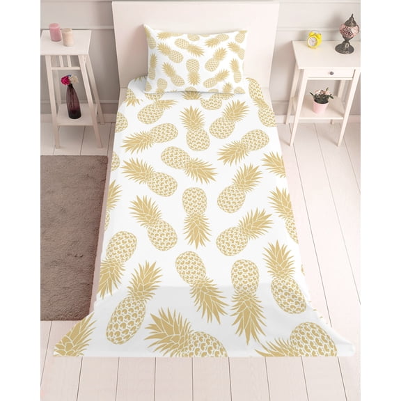3 Piece Twin Sheet Set Pineapple Sheets Set for Twin Size Bed, Breathable Soft Microfiber Bed Sheets Cooling Yellow Summer Tropical Fruit Minimalist Fitted Sheet Deep Pocket, Pillowcases
