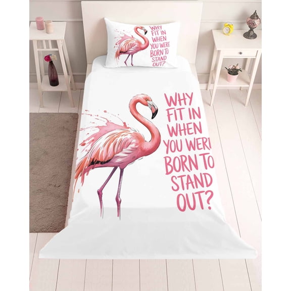 3 Piece Twin Sheet Set Pink Flamingo Sheets Set for Twin Size Bed, Breathable Soft Microfiber Bed Sheets Cooling Summer Animal Gradient Watercolor Fitted Sheet Deep Pocket, Pillowcases