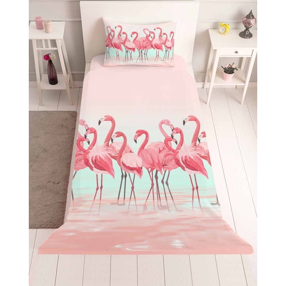 3 Piece Twin Sheet Set Pink Flamingo Sheets Set for Twin Size Bed, Breathable Soft Microfiber Bed Sheets Cooling Summer Tropical Flamingo Hawaii Animals Fitted Sheet Deep Pocket, Pillowcases