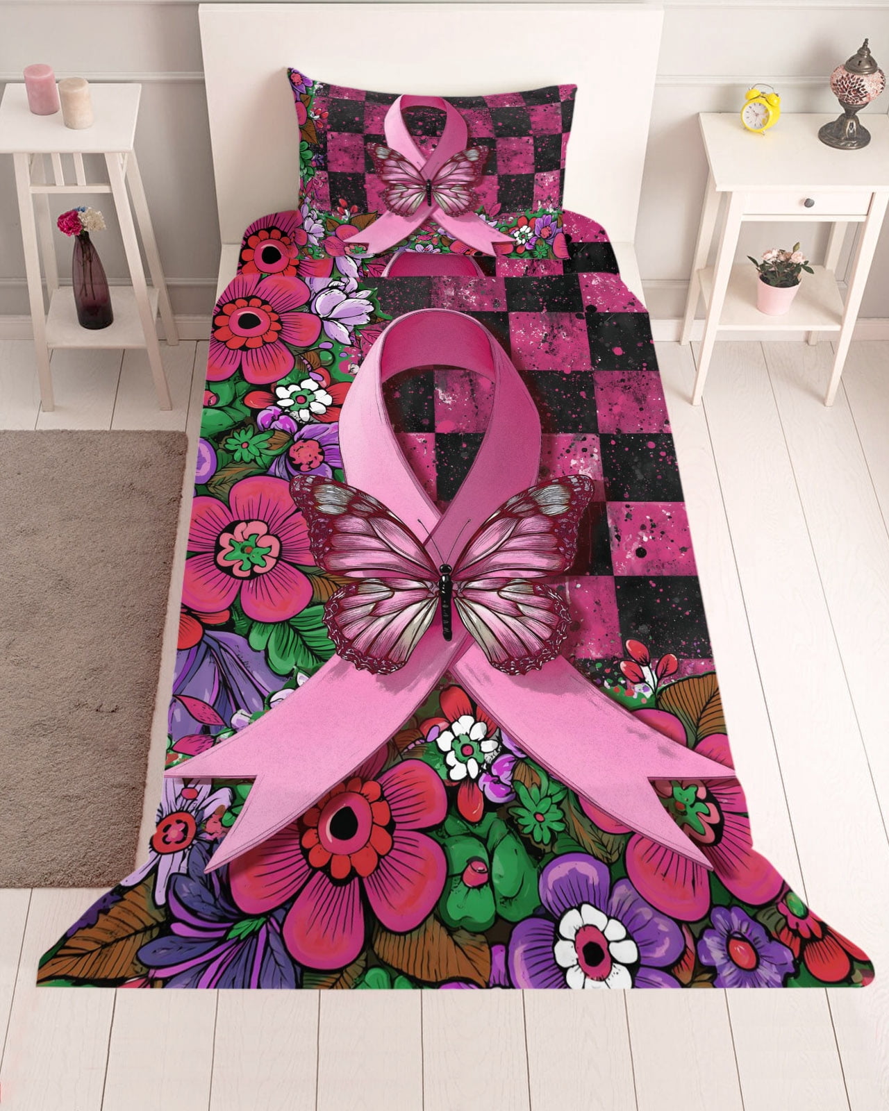 3 Piece Twin Sheet Set Pink Ribbons Sheets Set for Twin Size Bed ...