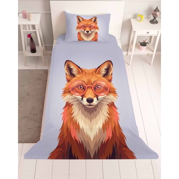 3 Piece Twin Sheet Set Purple Fox Sheets Set for Twin Size Bed, Breathable Soft Microfiber Bed Sheets Cooling Funny Animals Modern Art Fitted Sheet Deep Pocket, Pillowcases