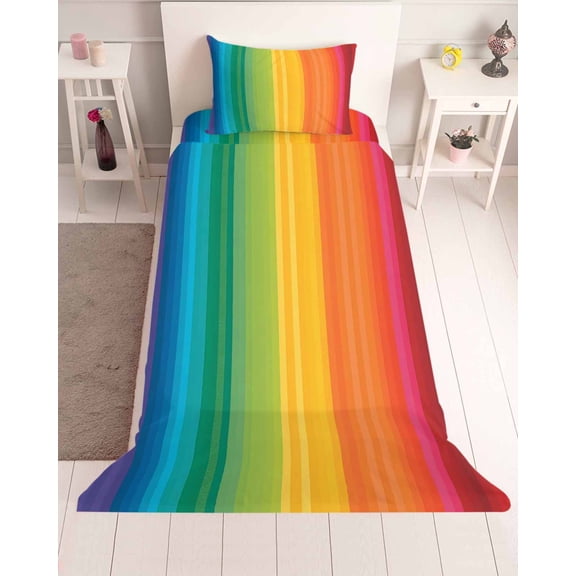 3 Piece Twin Sheet Set Rainbow Striped Sheets Set for Twin Size Bed, Breathable Soft Microfiber Bed Sheets Cooling Colorful Gradients Modern Abstract Art Fitted Sheet Deep Pocket, Pillowcases