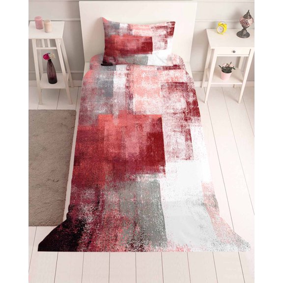 3 Piece Twin Sheet Set Red Grey Oil Painting Sheets Set for Twin Size Bed, Breathable Soft Microfiber Bed Sheets Cooling Abstract Modern Street Smear Art Fitted Sheet Deep Pocket, Pillowcases
