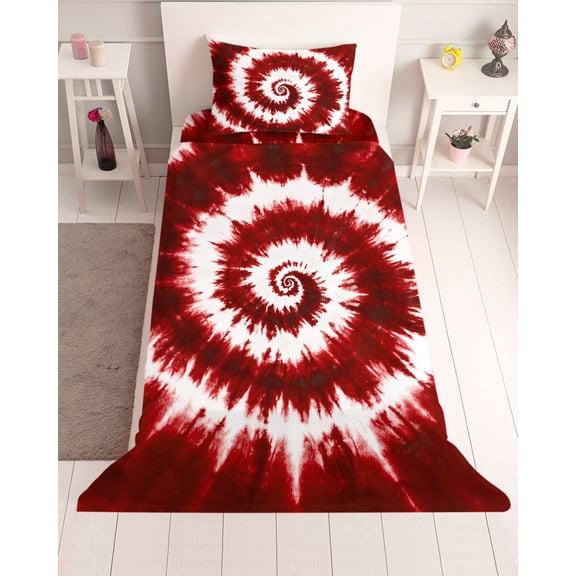 3 Piece Twin Sheet Set Red Ombre Sheets Set for Twin Size Bed, Breathable Soft Microfiber Bed Sheets Cooling Farmhouse Chic Tie Dye Abstract Retro Art Fitted Sheet Deep Pocket, Pillowcases