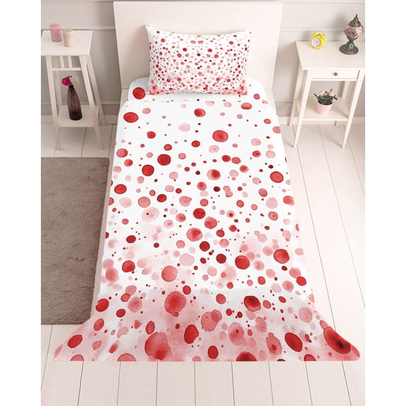 3 Piece Twin Sheet Set Red Polka Dot Sheets Set for Twin Size Bed, Breathable Soft Microfiber Bed Sheets Cooling Modern Art Abstract Watercolor Dot Fitted Sheet Deep Pocket, Pillowcases