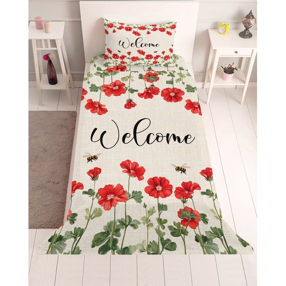 3 Piece Twin Sheet Set Red Spring Floral Sheets Set for Twin Size Bed ...