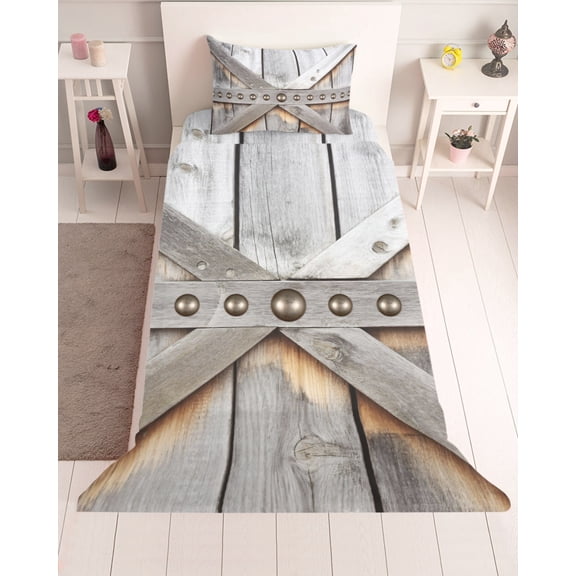 3 Piece Twin Sheet Set Retro Farms Sheets Set for Twin Size Bed, Breathable Soft Microfiber Bed Sheets Cooling Farmhouses Vintage Cabin Barn Wood Plank Fitted Sheet Deep Pocket, Pillowcases