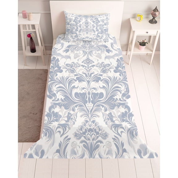 3 Piece Twin Sheet Set Rustic Baroque Sheets Set for Twin Size Bed, Breathable Soft Microfiber Bed Sheets Cooling Vintage Country Scroll Floral Patterned Fitted Sheet Deep Pocket, Pillowcases