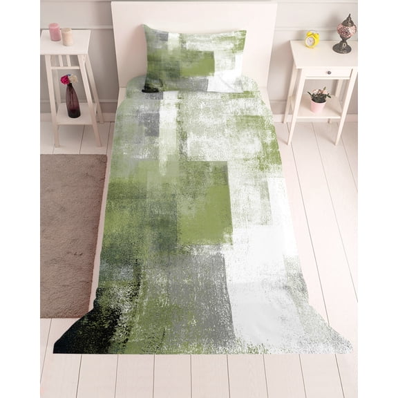 3 Piece Twin Sheet Set Sage Green Ombre Sheets Set for Twin Size Bed, Breathable Soft Microfiber Bed Sheets Cooling Vintage Shabby Abstract Plaid Art Fitted Sheet Deep Pocket, Pillowcases