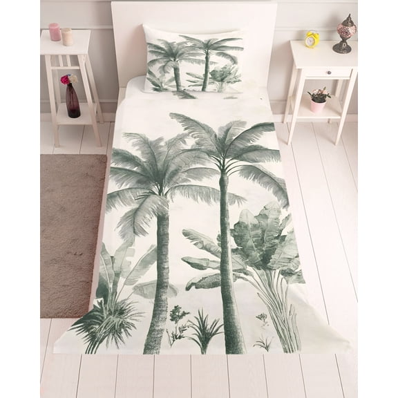 3 Piece Twin Sheet Set Sage Green Palm Tree Sheets Set for Twin Size Bed, Breathable Soft Microfiber Bed Sheets Cooling Tropical Botanical Summer Beach Fitted Sheet Deep Pocket, Pillowcases