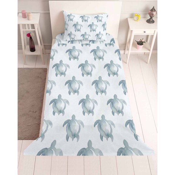 3 Piece Twin Sheet Set Sea Turtle Coastal Sheets Set for Twin Size Bed, Breathable Soft Microfiber Bed Sheets Cooling Watercolor Beach Ocean Nautical Fitted Sheet Deep Pocket, Pillowcases