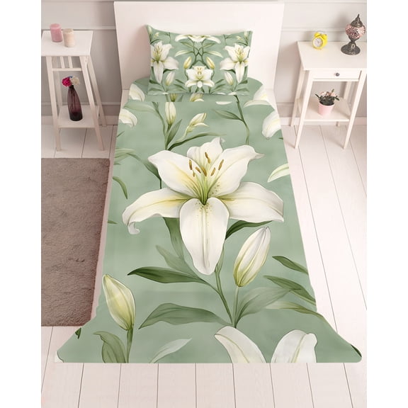 3 Piece Twin Sheet Set Spring Blooms Floral Sheets Set for Twin Size Bed, Breathable Soft Microfiber Bed Sheets Cooling Sage Green Botanical Fitted Sheet Deep Pocket, Pillowcases