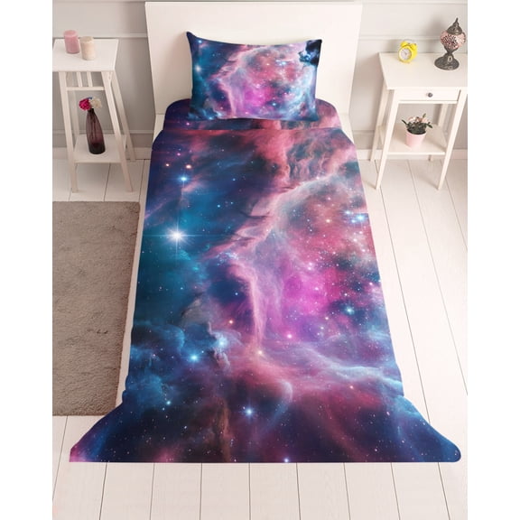 3 Piece Twin Sheet Set Star Sky Sheets Set for Twin Size Bed, Breathable Soft Microfiber Bed Sheets Cooling Modern Fantasy Ombre Space Abstract Art Fitted Sheet Deep Pocket, Pillowcases