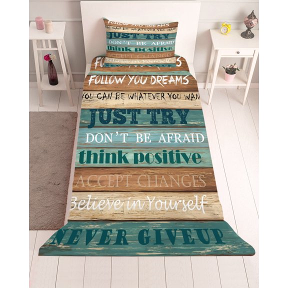 3 Piece Twin Sheet Set Teal Brown Blue Sheets Set for Twin Size Bed, Breathable Soft Microfiber Bed Sheets Cooling Retro Farmhouse Wooden Grain Plank Fitted Sheet Deep Pocket, Pillowcases