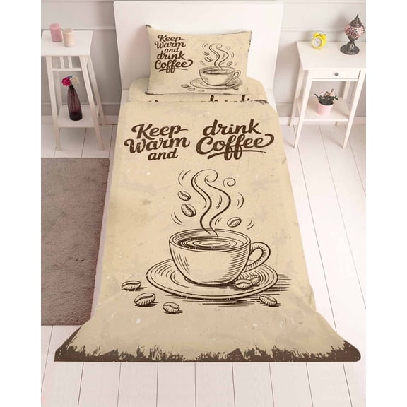 3 Piece Twin Sheet Set Vintage Coffee Sheets Set for Twin Size Bed, Breathable Soft Microfiber Bed Sheets Cooling Farmhouse Coffee Beans Drinking Fitted Sheet Deep Pocket, Pillowcases
