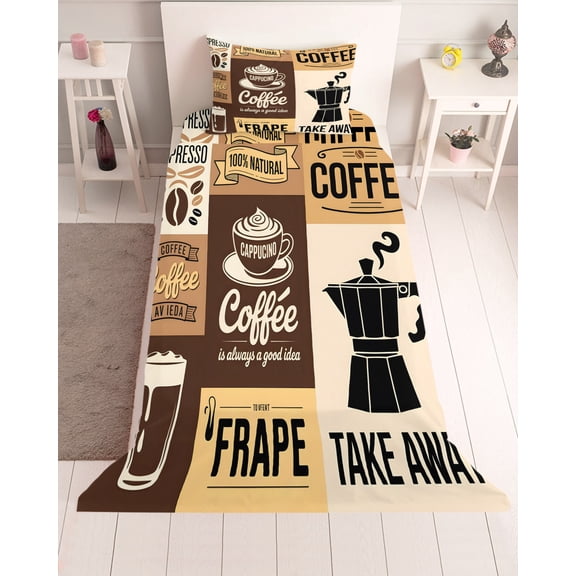 3 Piece Twin Sheet Set Vintage Coffee Sheets Set for Twin Size Bed, Breathable Soft Microfiber Bed Sheets Cooling Farmhouse Retro Art Coffee Beans Fitted Sheet Deep Pocket, Pillowcases