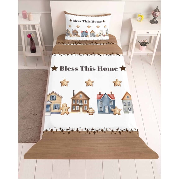 3 Piece Twin Sheet Set Vintage Gingerbread Sheets Set for Twin Size Bed, Breathable Soft Microfiber Bed Sheets Cooling Stars House Retro Art Fitted Sheet Deep Pocket, Pillowcases