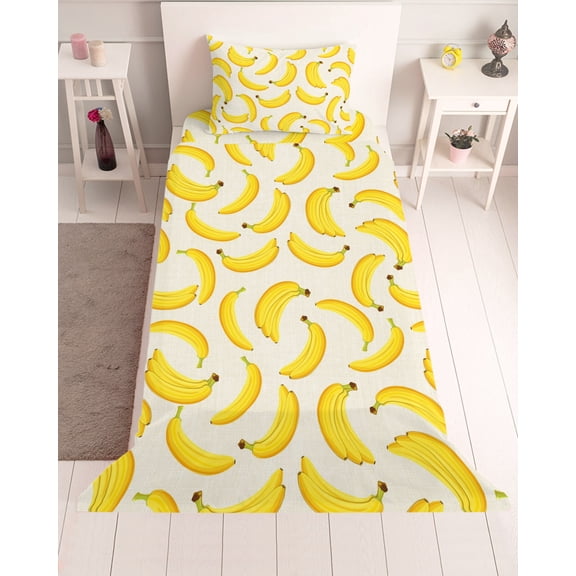 3 Piece Twin Sheet Set Yellow Banana Sheets Set for Twin Size Bed, Breathable Soft Microfiber Bed Sheets Cooling Summer Tropical Fruit Beige Rustic Fitted Sheet Deep Pocket, Pillowcases