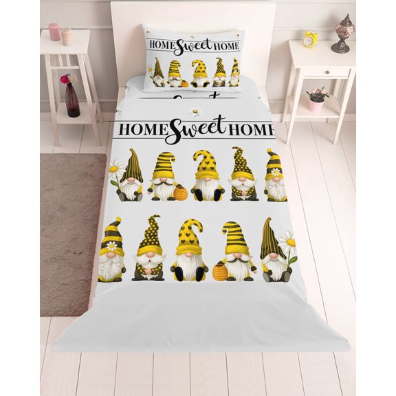 3 Piece Twin Sheet Set Yellow Gnomes Sheets Set for Twin Size Bed, Breathable Soft Microfiber Bed Sheets Cooling Farmhouse Spring Botanical Flowers Daisy Fitted Sheet Deep Pocket, Pillowcases