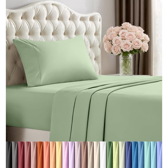 3 Piece Twin XL Deep Pocket Bed Sheet Set, 16 Inches, Premium Microfiber Sheets - Sage Green
