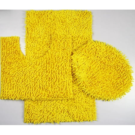 3-Piece Ultra-Soft Chenille Mixed Microfiber Bath s Set. Large 19.5" x 31", 19.5" x 17.5", Lid 20" x 18" (Yellow)