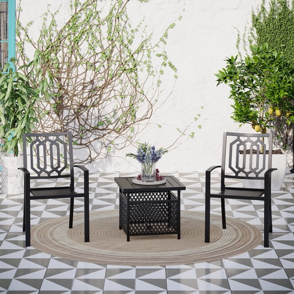 MAISON ARTS  3-Piece Umbrella Base Table & 2 Stackable Chairs Patio Bistro Set Type D Type D