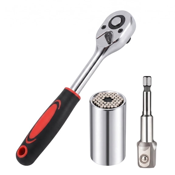3-Piece Universal Socket Kit, Ratchet Wrench, Drill Adapter & Extension for Home Repair